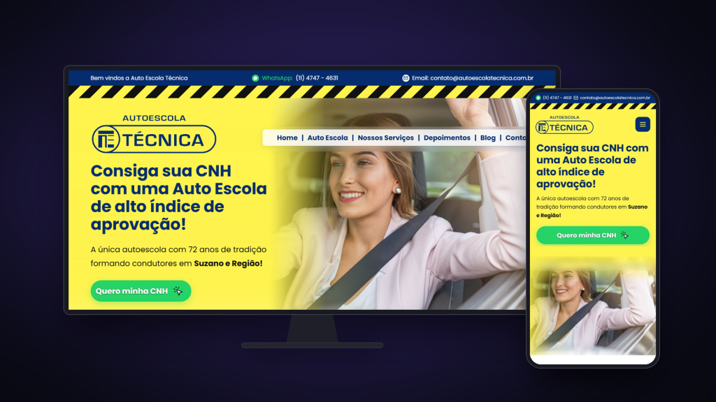 Site para autoescola: Auto Escola Técnica, em Suzano